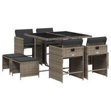 vidaXL 9 részes szürke polyrattan kerti étkezőgarnitúra párnával (3211136) kerti bútor