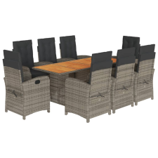 vidaXL 9 részes szürke polyrattan kerti étkezőgarnitúra párnával (3212280) kerti bútor