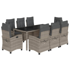 vidaXL 9 részes szürke polyrattan kerti étkezőgarnitúra párnával (3212652) kerti bútor