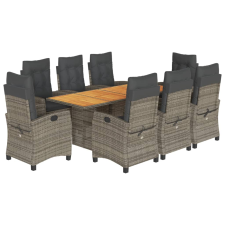 vidaXL 9 részes szürke polyrattan kerti étkezőgarnitúra párnával (3212711) kerti bútor