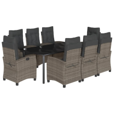 vidaXL 9 részes szürke polyrattan kerti étkezőgarnitúra párnával (3212801) kerti bútor