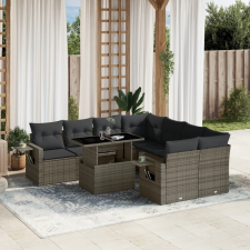 vidaXL 9 részes szürke polyrattan kerti ülőgarnitúra párnákkal kerti bútor