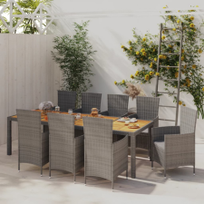 vidaXL 9 részes szürke polyrattan kültéri étkezőgarnitúra párnákkal kerti bútor