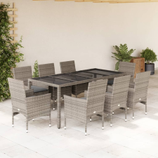 vidaXL 9 részes szürke polyrattan/üveg kerti étkezőgarnitúra párnával kerti bútor