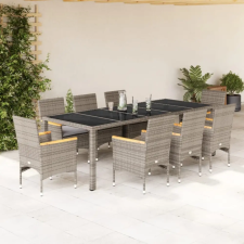 vidaXL 9 részes szürke polyrattan/üveg kerti étkezőgarnitúra párnával kerti bútor