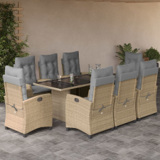 vidaXL 9 részes vegyes bézs polyrattan kerti étkezőgarnitúra párnákkal kerti bútor