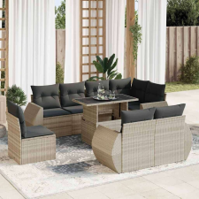 vidaXL 9 részes világosszürke polyrattan kerti ülőgarnitúra párnával kerti bútor