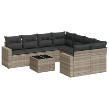vidaXL 9 részes világosszürke polyrattan kerti ülőgarnitúra párnával (3251099) kerti bútor