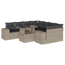 vidaXL 9 részes világosszürke polyrattan kerti ülőgarnitúra párnával (3269062) kerti bútor