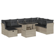 vidaXL 9 részes világosszürke polyrattan kerti ülőgarnitúra párnával (3274712) kerti bútor