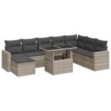 vidaXL 9 részes világosszürke polyrattan kerti ülőgarnitúra párnával (3326373) kerti bútor
