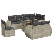 vidaXL 9 részes világosszürke polyrattan kerti ülőgarnitúra párnával (3326663) kerti bútor