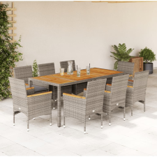 vidaXL 9részes szürke polyrattan/akácfa kerti étkezőgarnitúra párnával kerti bútor