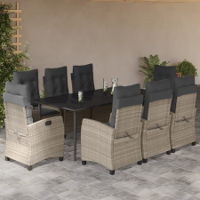 vidaXL 9részes világosszürke polyrattan kerti étkezőgarnitúra párnával kerti bútor