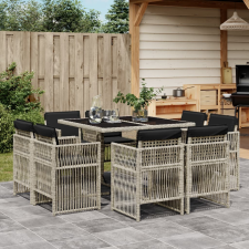vidaXL 9részes világosszürke polyrattan kerti étkezőgarnitúra párnával kerti bútor