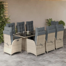 vidaXL 9részes világosszürke polyrattan kerti étkezőgarnitúra párnával kerti bútor