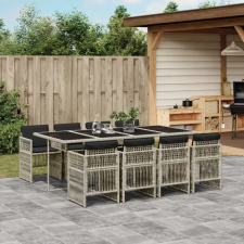 vidaXL 9részes világosszürke polyrattan kerti étkezőgarnitúra párnával kerti bútor