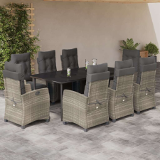 vidaXL 9részes világosszürke polyrattan kerti étkezőgarnitúra párnával kerti bútor