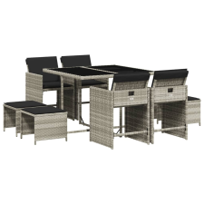 vidaXL 9részes világosszürke polyrattan kerti étkezőgarnitúra párnával (3210599) kerti bútor