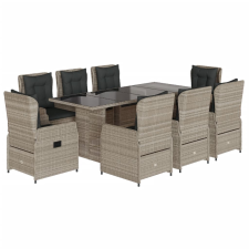 vidaXL 9részes világosszürke polyrattan kerti étkezőgarnitúra párnával (3262796) kerti bútor