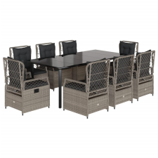 vidaXL 9részes világosszürke polyrattan kerti étkezőgarnitúra párnával (3263040) kerti bútor