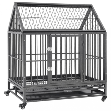 vidaXL acél kutyaszállító ketrec kerekekkel és tetővel 92x62x106 cm szállítóbox, fekhely kutyáknak