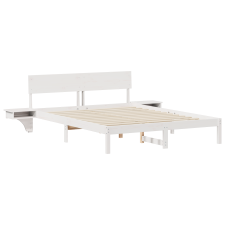 vidaXL Ágykeret éjjeli szekrényekkel Fehér 150 x 200 cm Tömör fenyőfa (873443) ágy és ágykellék