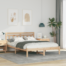 vidaXL Ágykeret fejtámlával Barna 140 x 190 cm Tömör fenyőfa ágy és ágykellék