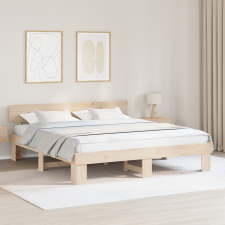 vidaXL Ágykeret fejtámlával Barna 200 x 200 cm Tömör fenyőfa ágy és ágykellék