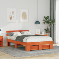 vidaXL Ágykeret fejtámlával Viaszbarna 135 x 190 cm Tömör fenyőfa ágy és ágykellék