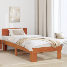 vidaXL Ágykeret fejtámlával Viaszbarna 75 x 190 cm Tömör fenyőfa ágy és ágykellék