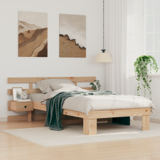 vidaXL Ágykeret fiókkal fejtámlával Barna 75 x 190 cm Tömör fenyőfa ágy és ágykellék