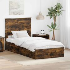 vidaXL Ágykeret fiókkal fejtámlával Füstölt tölgy 100 x 200 cm Faanyag ágy és ágykellék