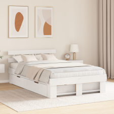 vidaXL Ágykeret Fiókokkal Fehér 135x190 cm Tömör fenyőfa ágy és ágykellék