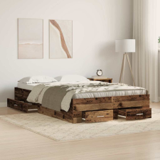 vidaXL Ágykeret fiókokkal fiókkal Régi fa 120 x 190 cm Faanyag ágy és ágykellék