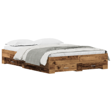 vidaXL Ágykeret Fiókokkal Régi Fa 135x190 cm Műgyanta Fa (3333975) ágy és ágykellék