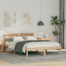 vidaXL Ágykeret LED -es lámpákkal fejtámlával Barna 135 x 190 cm Fenyőfa ágy és ágykellék