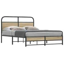 vidaXL ágykeret matrac nélkül 140x190 cm füstölt tölgy fűrészelt fa ágy és ágykellék