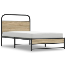 vidaXL ágykeret matrac nélkül 90x200 cm füstölt tölgy fűrészelt fa (4100367) ágy és ágykellék