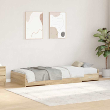 vidaXL Ágykeret tárolóval fejtámlával Sonoma tölgy 100 x 200 cm Faanyag ágy és ágykellék