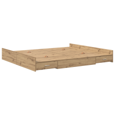 vidaXL Ágykeret tárolóval fiókkal fejtámlával tárolóval kézműves tölgy 200 x 200 cm (3335268) ágy és ágykellék