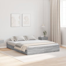 vidaXL Ágykeret tárolóval fiókkal Szürke sonoma 140 x 190 cm Faanyag ágy és ágykellék