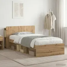 vidaXL Ágykeret tárolóval Kézműves Tölgy 90 x 190 cm Szerelt Fa ágy és ágykellék