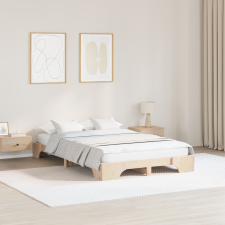 vidaXL ágykeret Természetes Tömör fenyőfa 140 x 190 cm Tartós Ágykeret ágy és ágykellék