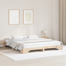 vidaXL Ágykeret Természetes Tömör Fenyőfa 200 x 200 cm Tartós Ágykeret ágy és ágykellék