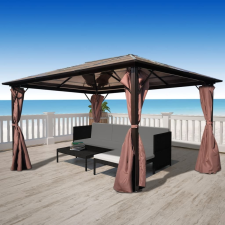 vidaXL Alumínium kerti pavilon barna függönnyel 400 x 300 cm kerti bútor