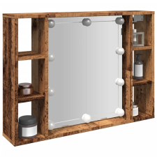 vidaXL antik fa színű szerelt fa tükrös szekrény LED-ekkel 76x15x55 cm bútor