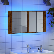 vidaXL antik fa színű szerelt fa tükrösszekrény LED-del 90x12x45 cm fürdőszoba bútor