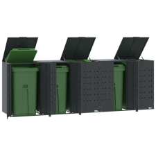 vidaXL antracit acél kerekes tároló 5 szemeteskukához 345x79x117 cm kerti tárolás