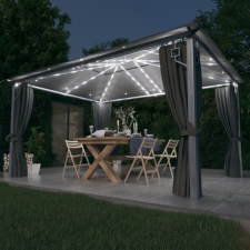 vidaXL antracit alumíniumpavilon függönnyel/LED fényfüzérrel 4 x 3 m kerti bútor